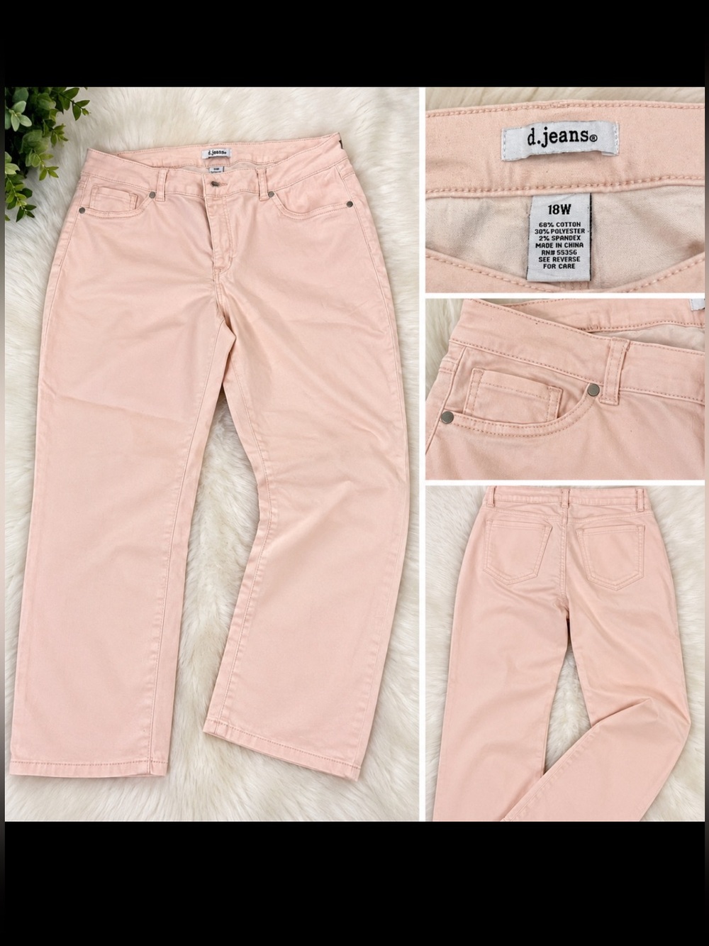 d.jeans Women’s 18W Baby Pink Stretch Jeans Plus Size Straight Leg